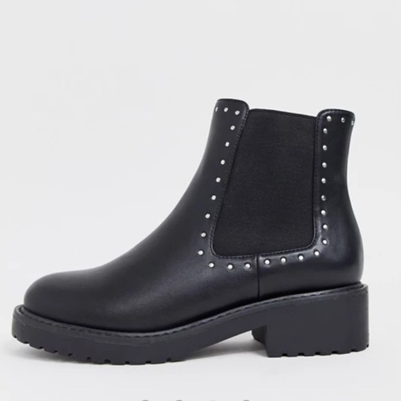 London Rebel chunky flat chelsea boots in black - Picture 3 of 4